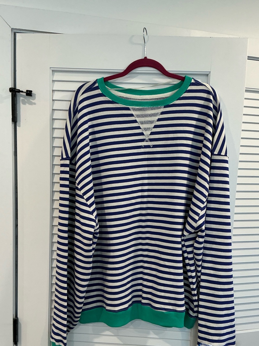We The Free Navy and White Striped Crewneck with Green Trim boho sailor nautical